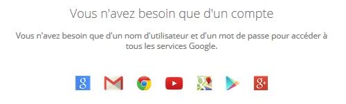 Interface création compte Google