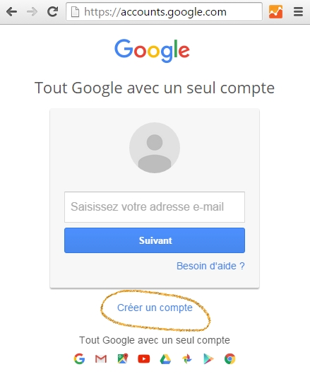 Création de compte Google