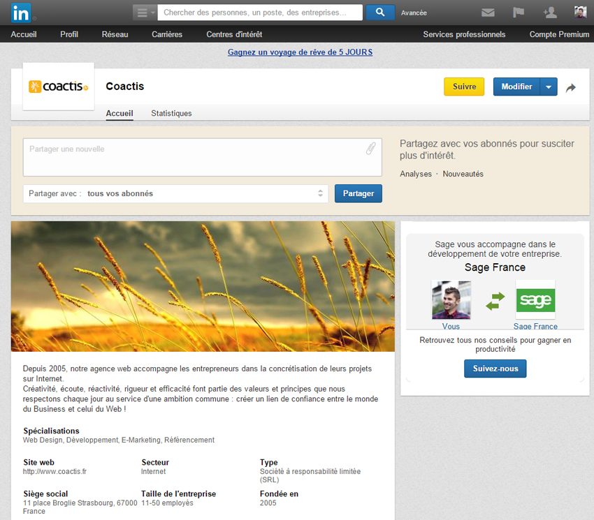 Page Pro LinkedIn Coactis